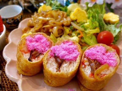 お弁当に作りたい!桜満開お稲荷さん